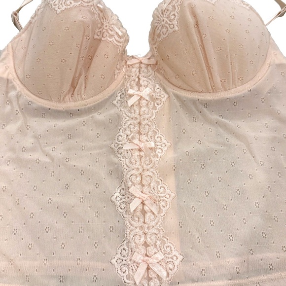 Rampage Sexy Lacy Pink Underwire Sheer Corset Bra Top with Bows; 36C NWOT - Picture 8 of 11